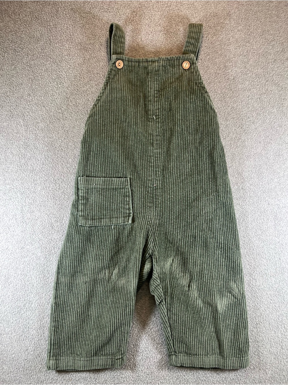 Young USA Olive Green Corduroy Overalls Toddler 18-24M Vintage Pocket